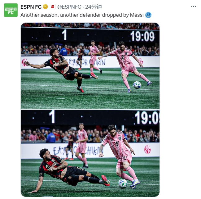 名場面記錄！ESPN曬照：又一個賽季，又一名后衛(wèi)被梅西扣倒