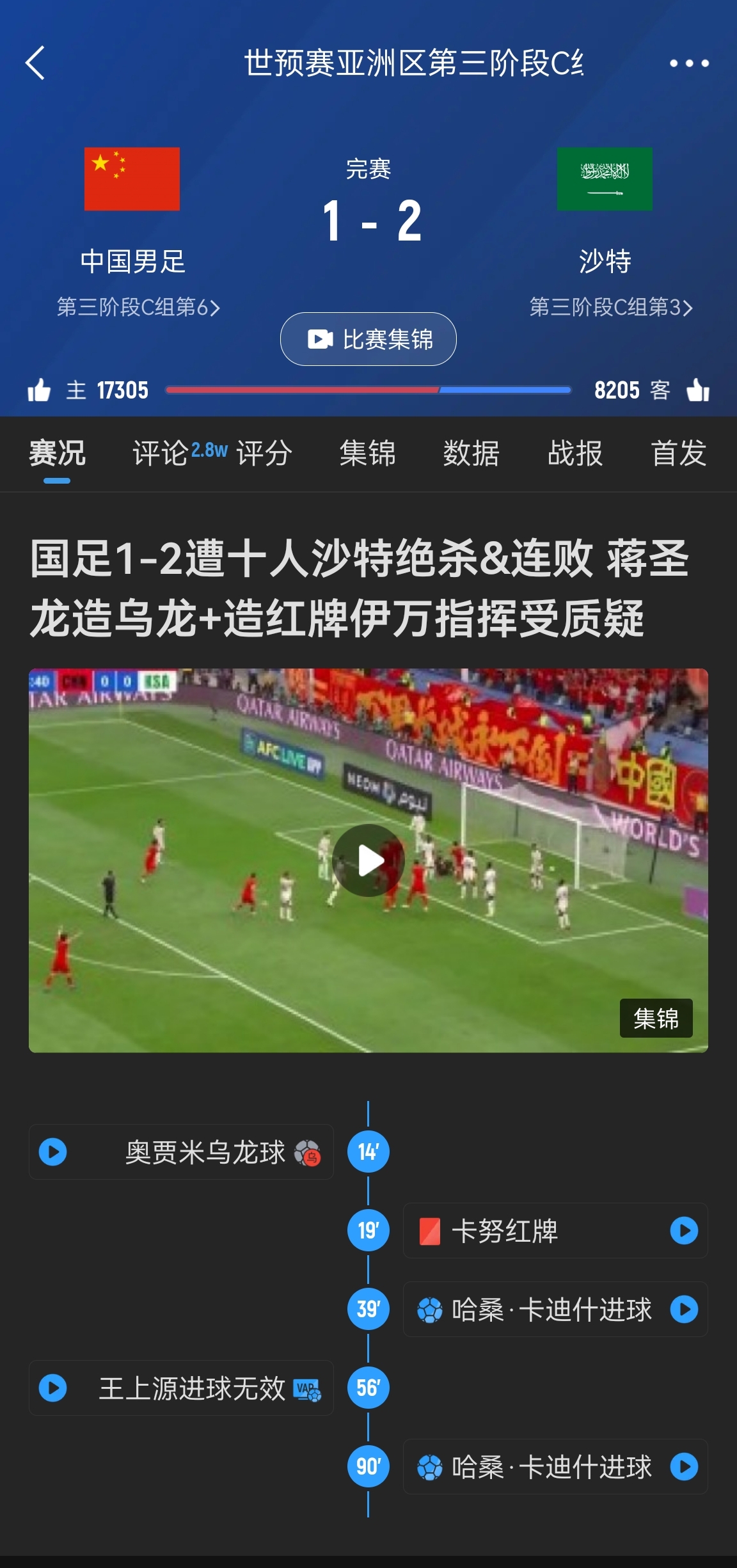 今天什么劇本？首戰(zhàn)沙特也是半場紅牌+蔣光太傷退，最后國足被翻